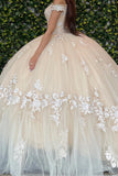 Elegant Apricot Tulle Off the Shoulder Appliques Corset Quinceanera Dress