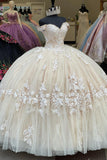 Elegant Apricot Tulle Off the Shoulder Appliques Corset Quinceanera Dress
