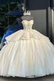 Apricot Tulle Sparkly Beads Appliques Strapless Corset Quinceanera Dress