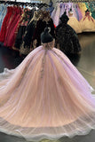 Sparkly Lilac Appliques Beads Tulle Off the Shoulder Quinceanera Dress