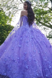 Sparkly Purple Butterfly Appliques Off The Shoulder Quinceanera Dress
