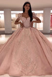 Pink Sparkly Appliques Beads Short Sleeves Quinceanera Dress