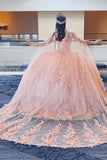 Strapless Pink 3D Floral Appliques Tulle Quinceanera Dress