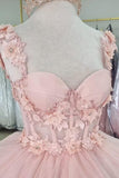 Sparkly Ruffle Corset Pink Appliques Off The Shoulder Tulle Quinceanera Dress