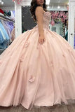 Sparkly Strapless Pink Appliques Tulle Quinceanera Dress