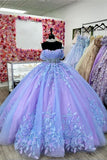 Off The Shoulder Corset Blue Appliques Beads Tulle Quinceanera Dress