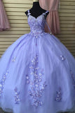 Lilac Appliques Off The Shoulder Appliques Quinceanera Dress