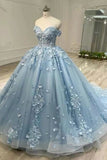 Blue Corset Appliques Off The Shoulder Tulle Quinceanera Dress