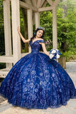 Royal Blue Sparkly Appliques Off The Shoulder Quinceanera Dress