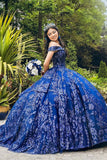 Royal Blue Sparkly Appliques Off The Shoulder Quinceanera Dress