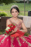 Red Sparkly Appliques Off The Shoulder Quinceanera Dress with Bow