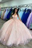 Sparkly Tulle Pink Corset Appliques Spaghetti Straps Quinceanera Dress with Bow