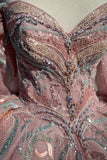 Sparkly Embroidery Grey Pink Off the Shoulder Beaded Tulle Quinceanera Dress