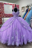 Cold Shoulder Sparkly Purple Sequins Appliques Tulle Quinceanera Dress