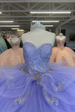 Ruffles Sparkly Blue Strapless Tulle Quinceanera Dress with Appliques