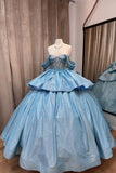 Sparkly Grey Blue Tiered Appliques Off the Shoulder Quinceanera Dress
