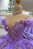 Tulles Purple Corset Ruffles Appliques Off the Shoulder Quinceanera Dress