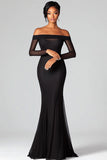 Black Sheath Off The Shoulder Mesh Prom Dress