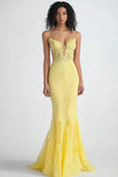 Daffodil Sheath Thin Straps Mesh Prom Dress