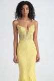 Daffodil Sheath Thin Straps Mesh Prom Dress