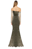 Golden Column One Shoulder Sequin Long Prom Dress