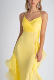 Light Yellow Spaghetti Straps Mermaid Chiffon Long Bridesmaid Dress