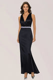 Sparkly Black Mermaid Wrap Beaded V Neck Long Prom Dress