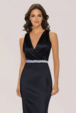 Sparkly Black Mermaid Wrap Beaded V Neck Long Prom Dress