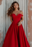 Red Off The Shoulder A Line Prom Dress