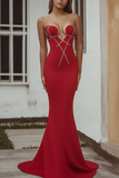Mermaid Red Strapless Long Prom Dress