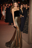 Sparkly Black Golden Strapless Mermaid Prom Dress