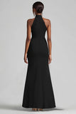 Halter Neck Black Ruffles Mermaid Long Prom Dress with Slit