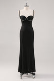 Mermaid Satin Simple Black Tie Dress