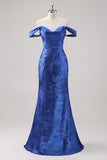 Off The Shoulder Royal Blue Mermaid Long Prom Dress