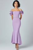 Lilac Mermaid Off The Shoulder Ruffles Prom Dress