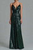 Dark Green Mermaid Spaghetti Straps Sequins Prom Dress