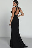 Black Mermaid Halter Neck Satin Prom Dress