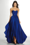Royal Blue Pleated Asymmetric Chiffon Strapless Maxi A Line Prom Dress