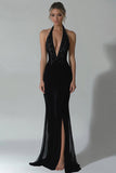 Black Halter Mermaid Prom Dress with Slit