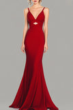 Red V-Neck Cut Out Mermaid Prom Dress