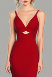 Red V-Neck Cut Out Mermaid Prom Dress