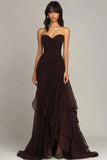 Dark Brown Sweetheart Ruched Ruffled Prom Dress
