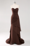 Dark Brown Sweetheart Ruched Ruffled Prom Dress