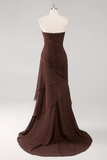 Dark Brown Sweetheart Ruched Ruffled Prom Dress
