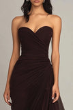 Dark Brown Sweetheart Ruched Ruffled Prom Dress