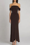 Dark Brown Off the Shoulder Mermaid Long Prom Dress