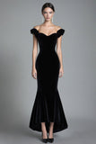 Off the Shoulder Mermaid Black Velvet Long Prom Dress