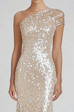 Sparkly Champagne Mermaid One Shoulder Prom Dress with Sequins