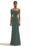 Mermaid Dark Green One Shoulder Pleated Long Prom Dress