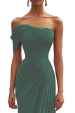 Mermaid Dark Green One Shoulder Pleated Long Prom Dress